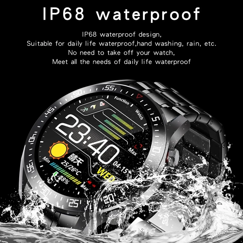 LIGE Digital Luxury Men Smart watches Full Circle Design Touch Screen Display IP68 Waterproof Fitness Sports Watch