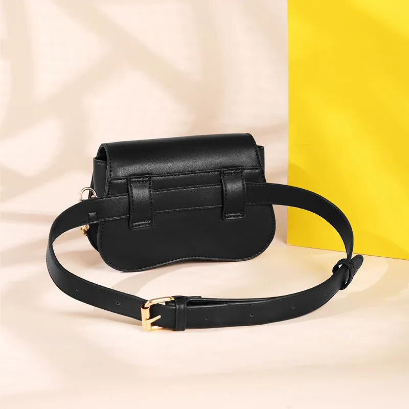 Black Fanny Pack Chain Waist Bag Leather Belt Bag Women Bum Hip Phone Pouch Bag