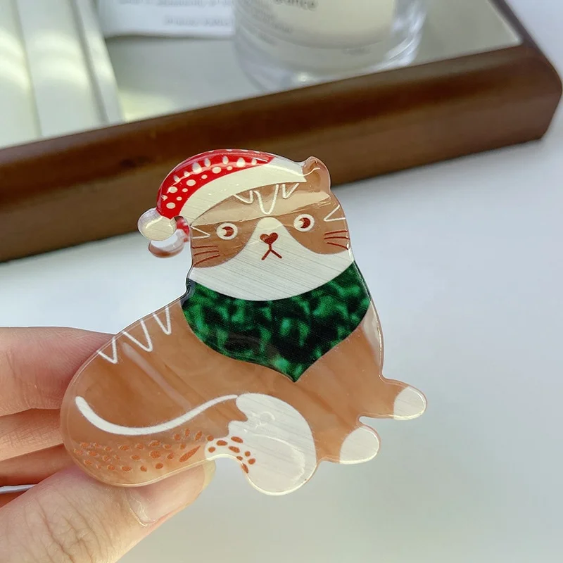 2023 Cute Elk Christmas Hair Clip for Women Cat Dog Hat Animal Claw Festival Hair Jewelry Accessories Acetate Hair Claws