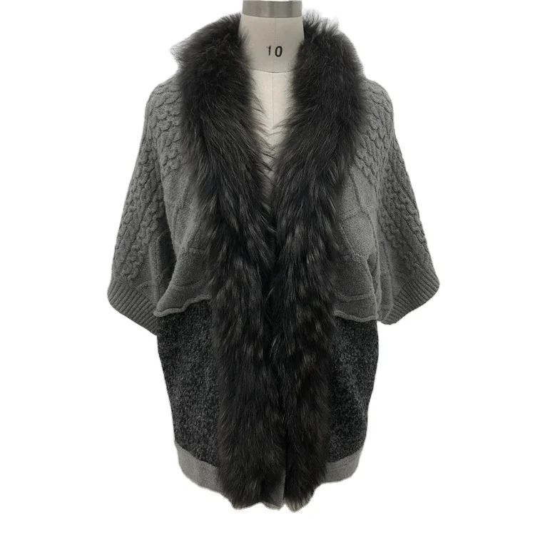 Женская модная шаль из натурального меха енота с v-образным вырезом на заказ