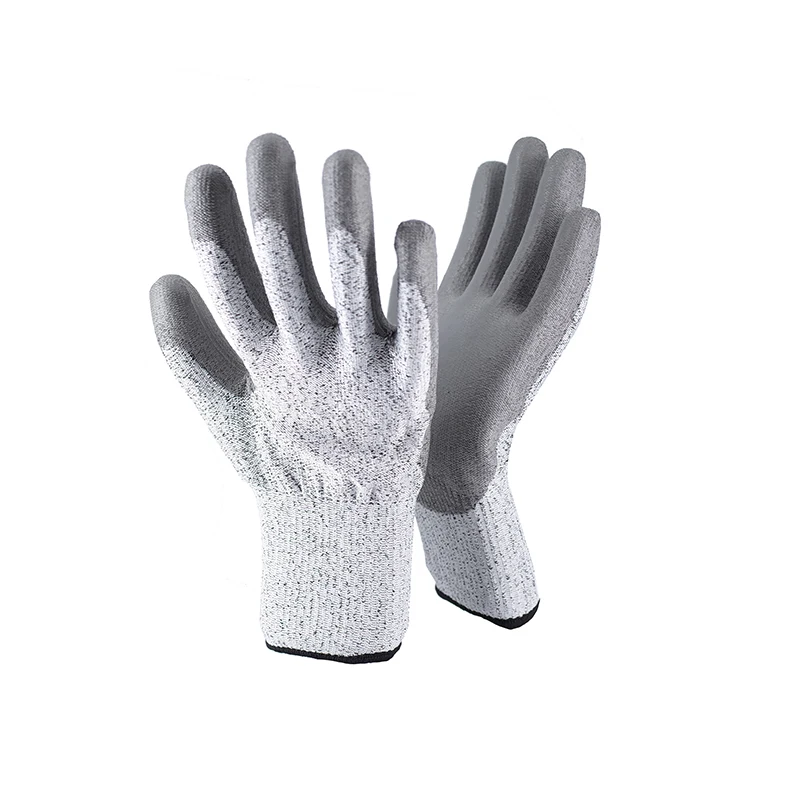 Factory Level C-F PU Finish Coated Gloves Anti Cut Coated Construction Work Safety Anti Cut Work Gloves