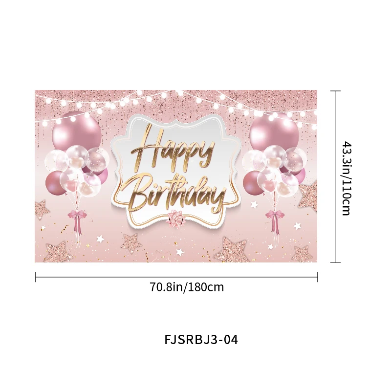 Wholesale Pink Rose Gold Happy Birthday Banner Decor for Girls Photo Backdrop 18th 21st 30th Birthday Party Sign Poster Fabric