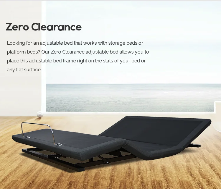 Rondure RKDM2 Black Queen Size Okin Motor Electric Adjustable Bed Zero Clearance Head Up Zero Gravity Electric Adjustable Frame