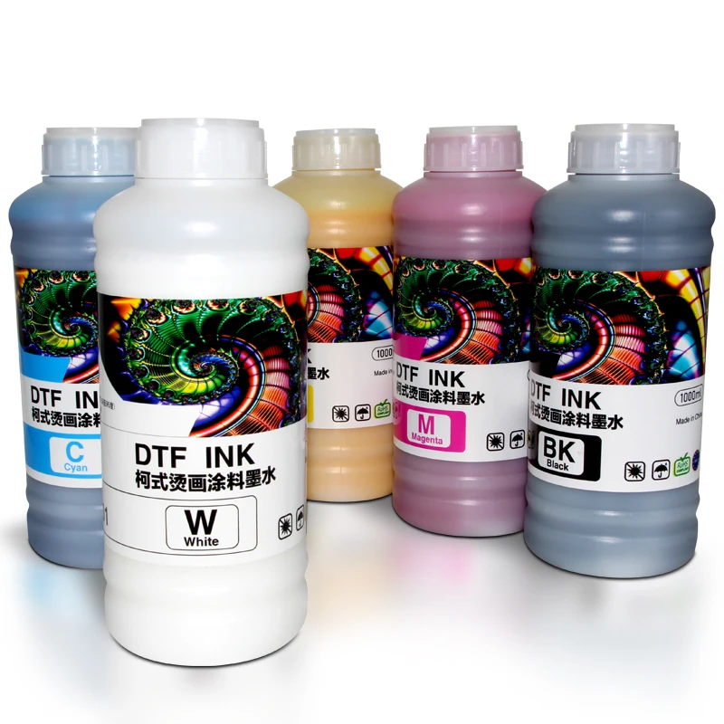High quality Digital textile pigment inkjet ink CMYKW for DTF printing machine use on L1800 and 4720/i3200 print head