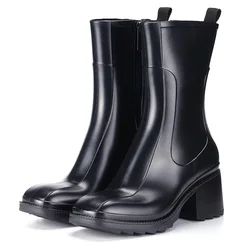 Mid Boots For Women Fashion Lavender Violet Square Heel 6 cm Height Shoes Waterproof