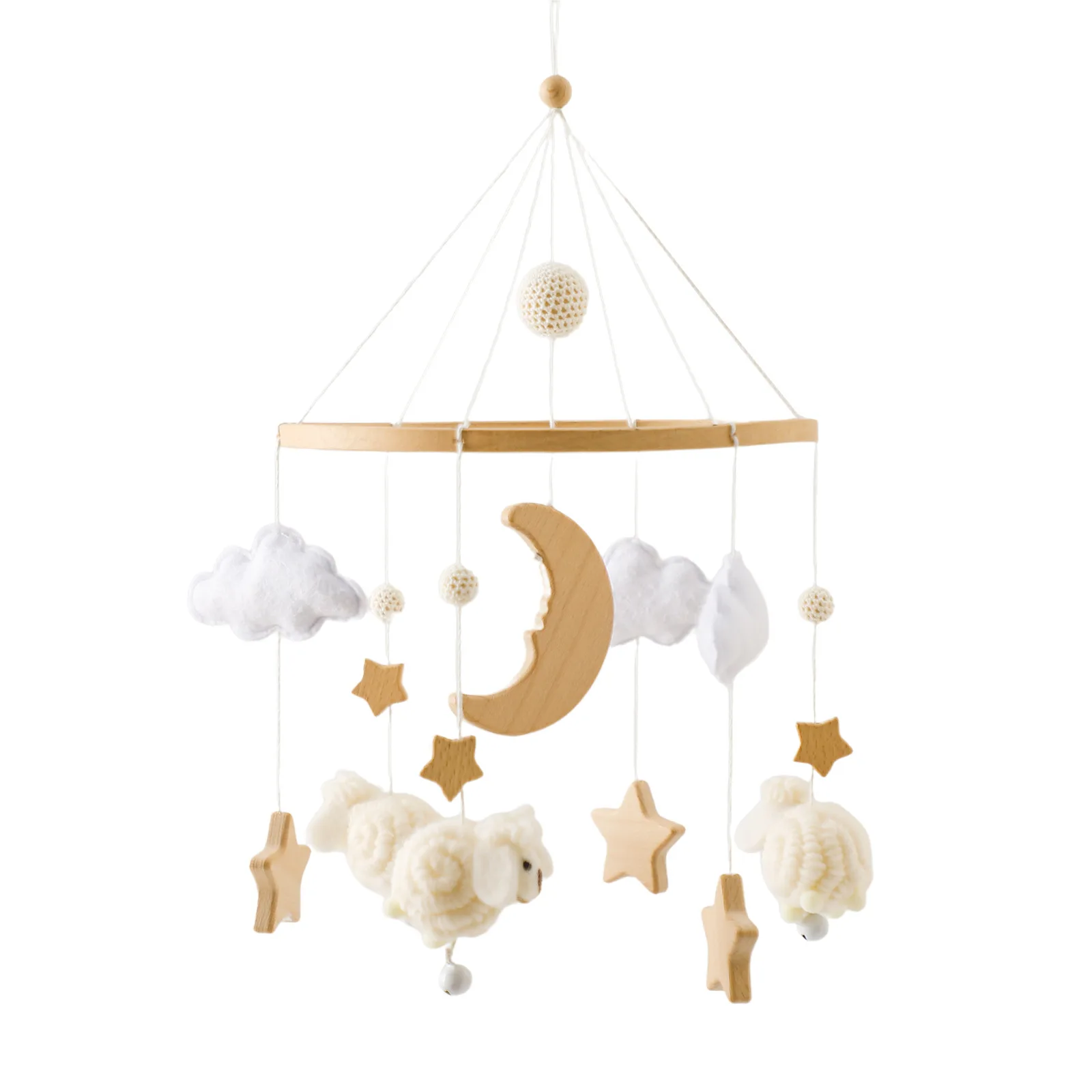 Cute Sheep Baby Mobile Hanging Toys Nursery Decor Neutral Wooden Baby Crib Mobile Felt