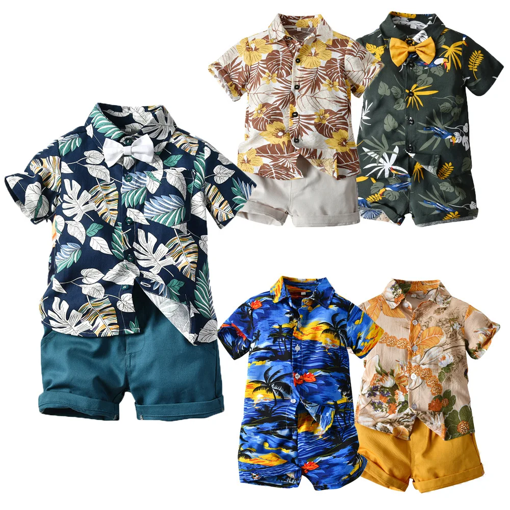 Summer Kids Baby Clothing Sets Hawaiian Flower Print Leisure Suit Little Boys Wholesale Coconut Tree girls Shorts Shorts Seaside