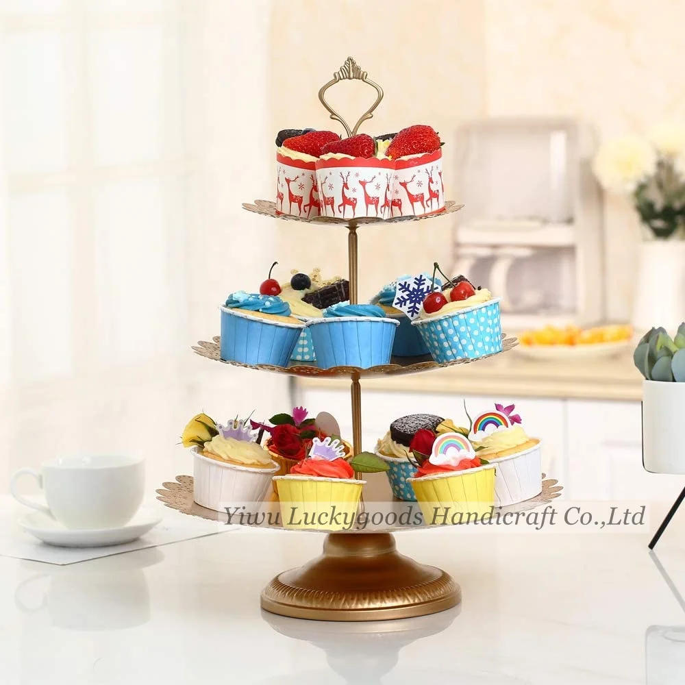 DGJ210624-4 Set of 6 Pieces Metal Cake Stands Gold Cupcake Stands Candy Display Plate Serving Tower for Wedding Party Decoration