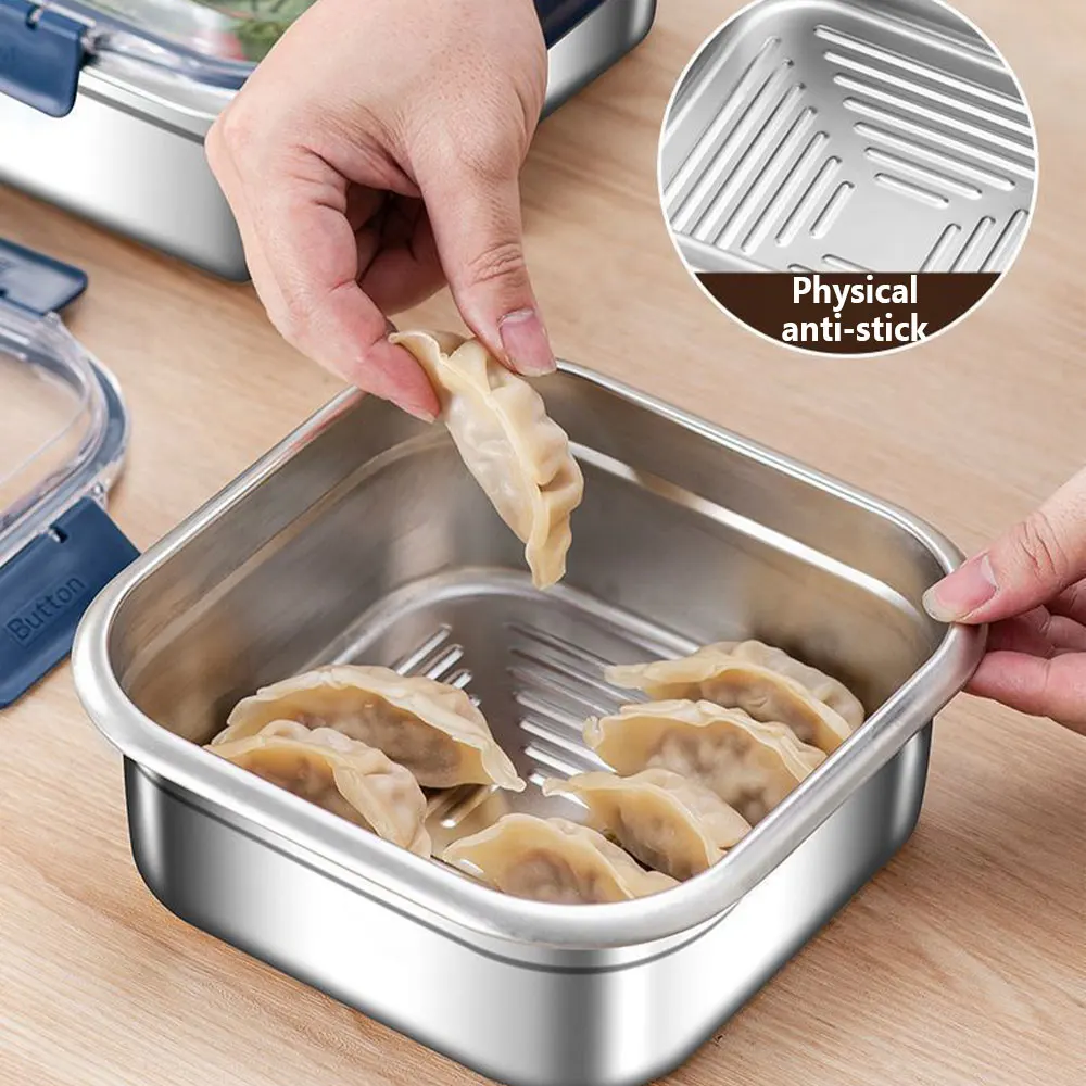 Microwave Safe Stainless Steel Bento Box Leak-Proof Square Tiffin Lunch Box School Newborns Metal Lunch Box Kids with Handle