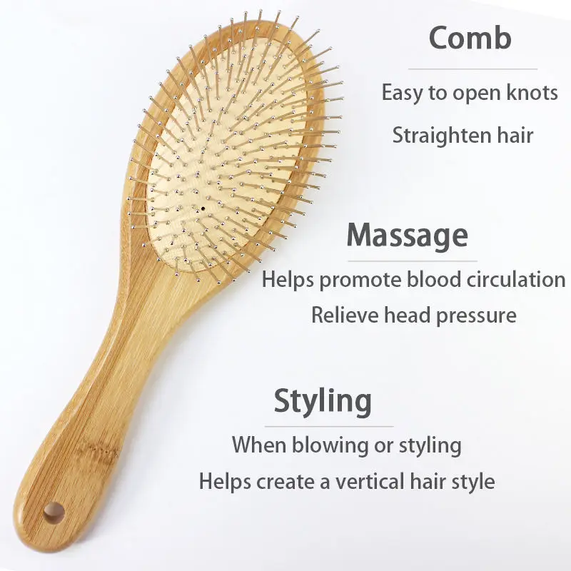 Trending products 2022 bamboo handle hair brush reueable durable comb hair care styling air cushion hairbrush for traveling