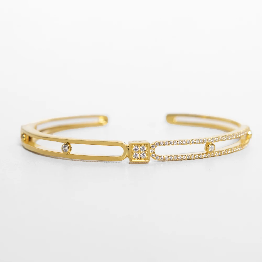 Carline 925 sterling silver custom 18k gold plated multilayer irregularity hollow zircon gold bracelet jewelry for women