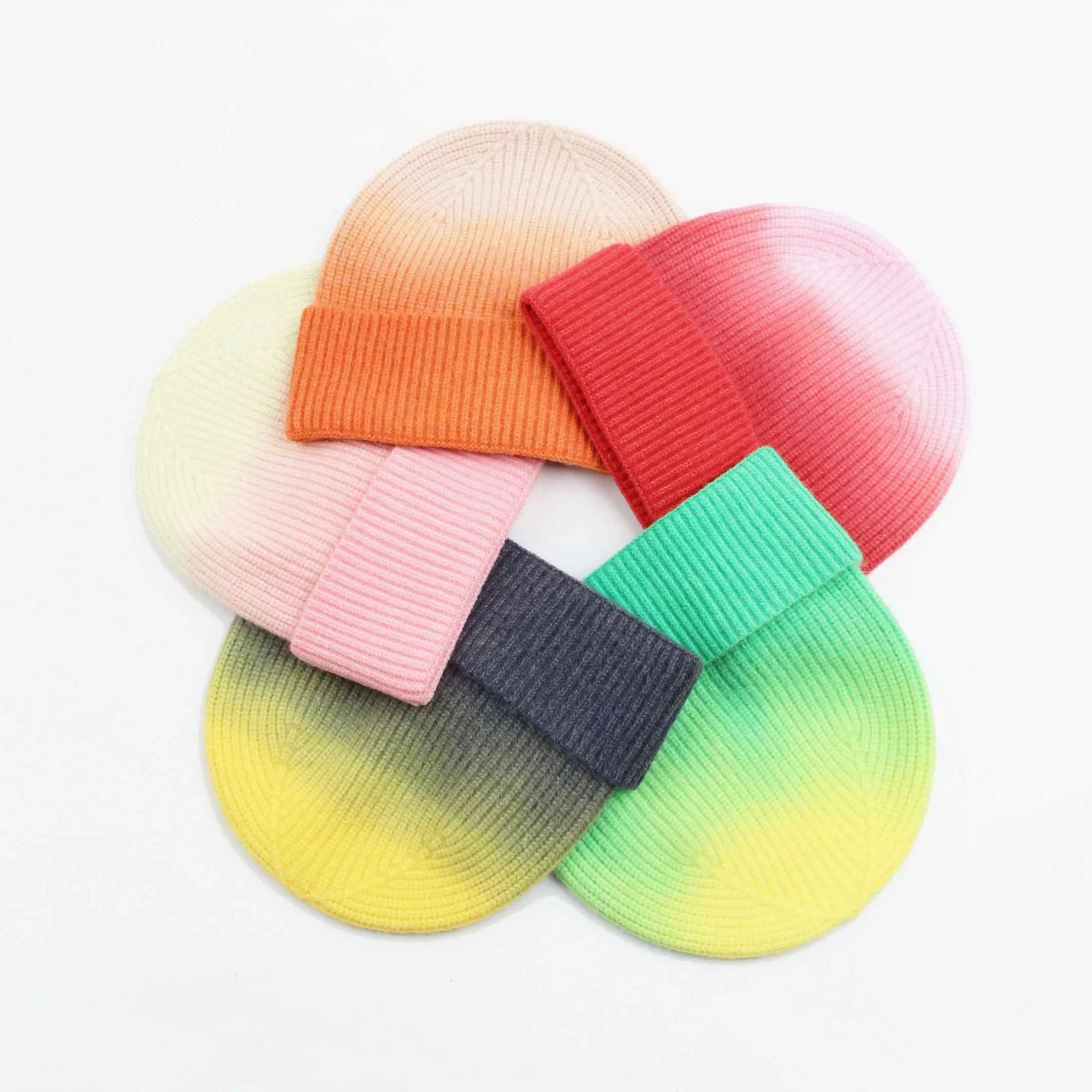 Tie Dye Gradient Beanie Wholesale Blank Knitted Custom Beanie High Quality Unisex Thick Ski Winter Beanie hats