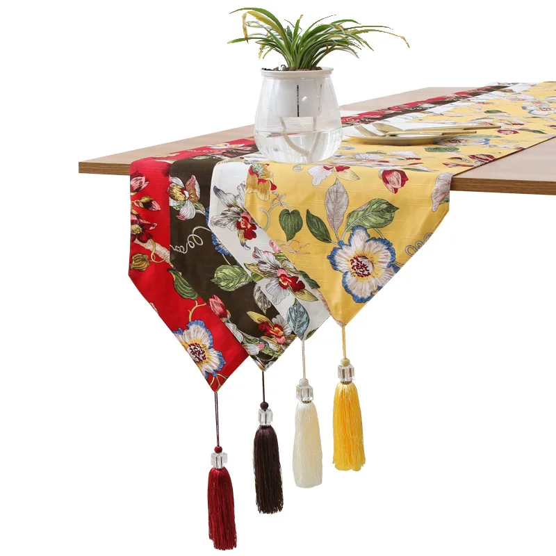 New Design Chinese Style Flower Pattern Polyester table runner for daily cotton dinning runner table