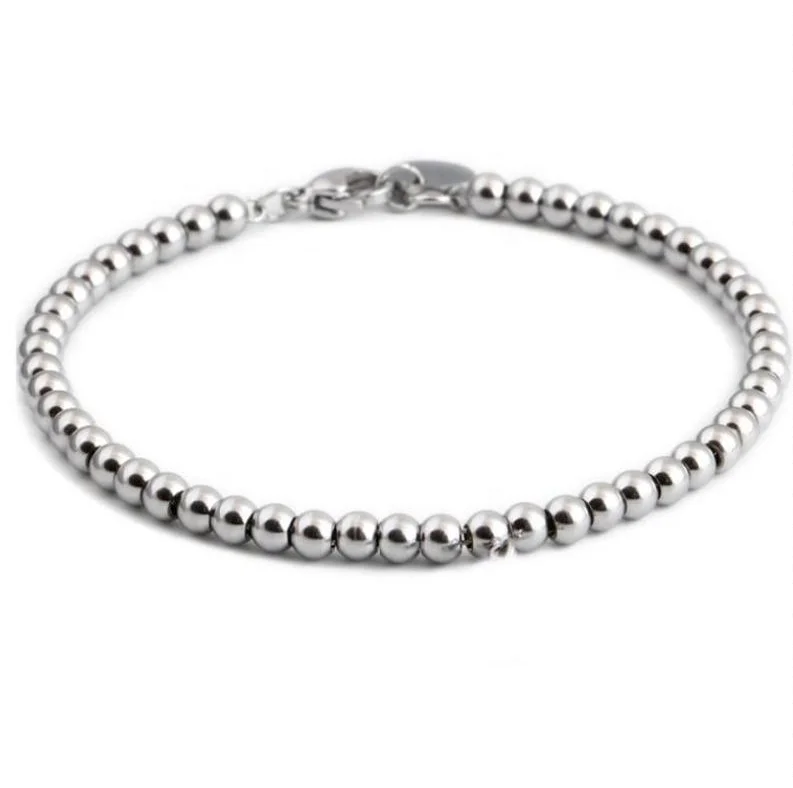 Joycuff Fashion 316L Stainless Steel High Quality Silver Bead Custom Size Bracelet Unisex