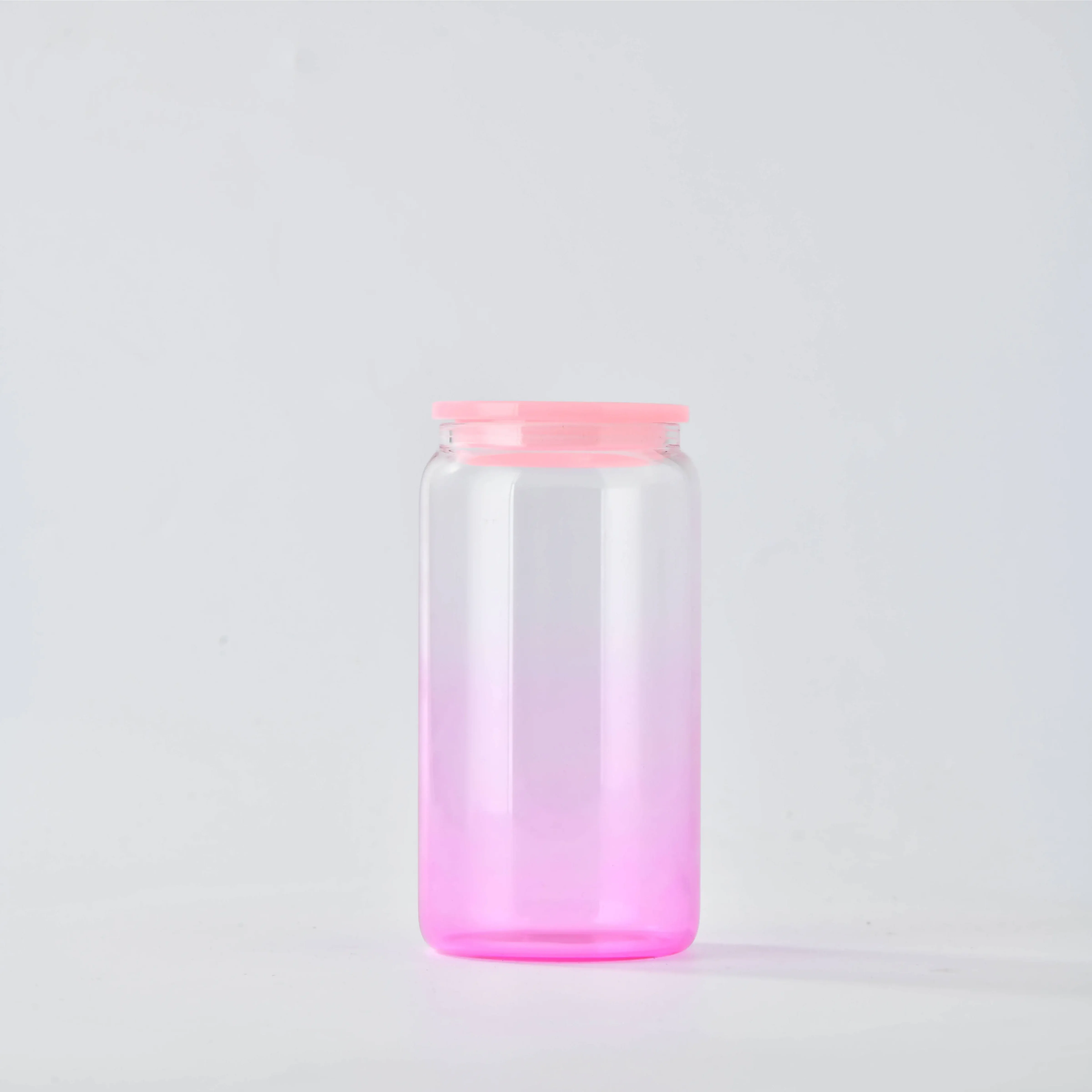 USA Warehouse stocked 16oz Clear Sublimation Blanks Transparent Candy glass can tumbler with coloful plastic lids and straw