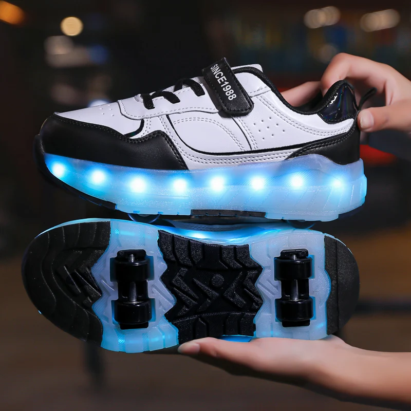 Children Blades 2 In 1 Deformation Retractable 4 Four Wheel Sneakers Kids KIcK Speed Roller Skating Shoes For Girls Boys Adult