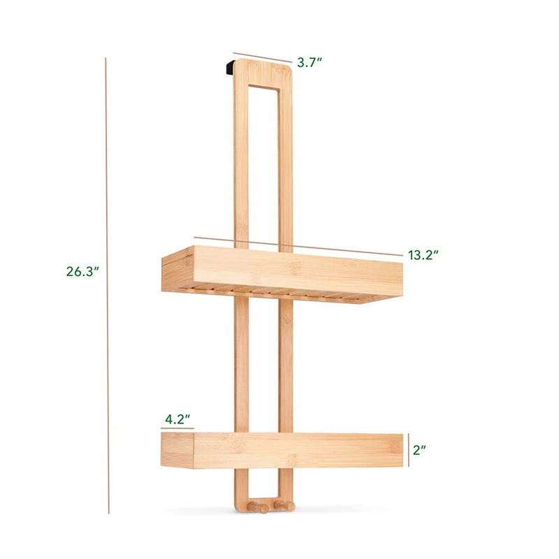 Wholesale Bamboo Hanging Shower Caddy Over The Door Bathroom Storage Tray with Hooks