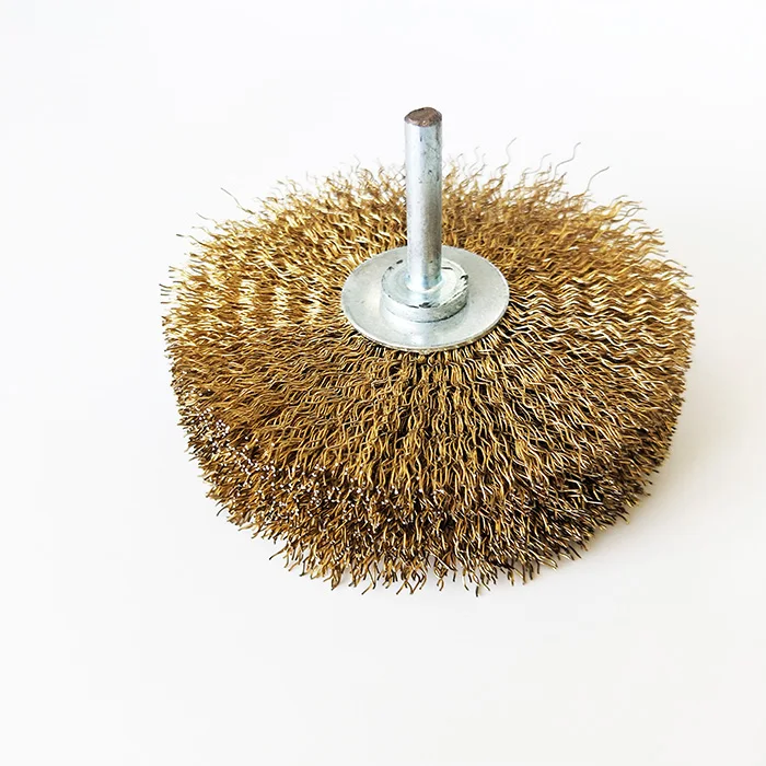 Circular Wire Wheel Brass Brush For Drill Polishing Wheel 8mm Shank Bench Copper Plated Crimped Stainless Steel Wire Brush
