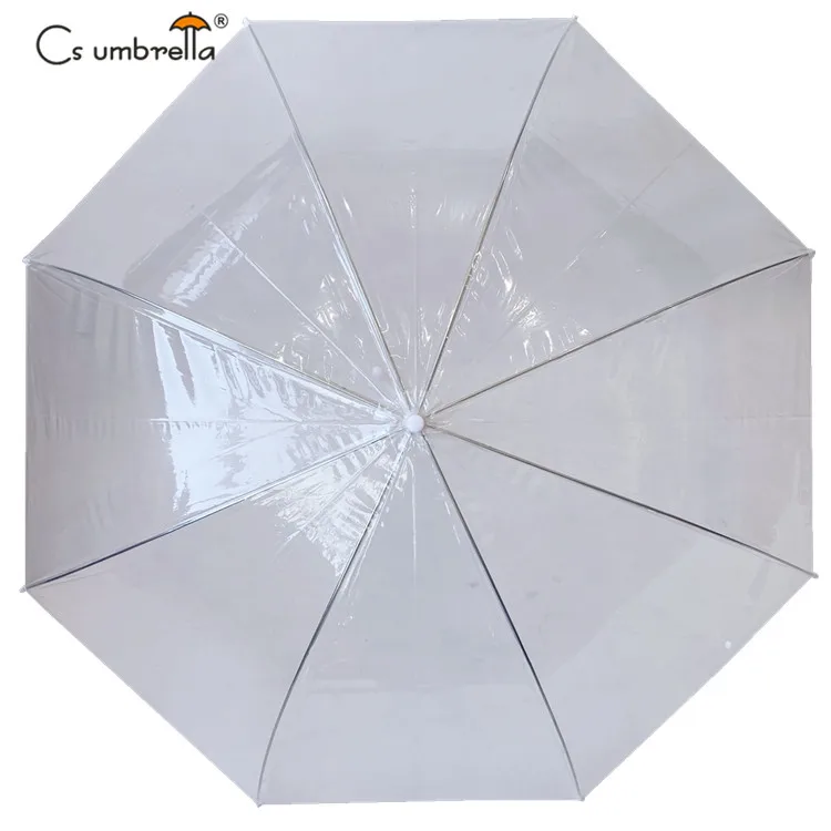 YS-1097 Wholesale Clear POE Rain Umbrella Custom Logo Automatic Open Plastic Handle Metal Frame Transparent Umbrella For Adults