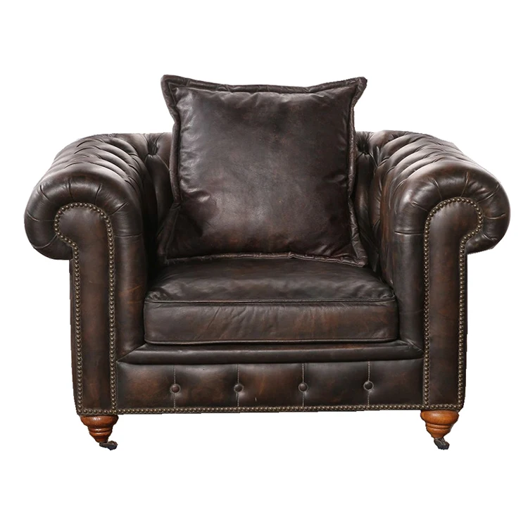  Ретро мексиканский коричневый кожаный диван Chesterfield кожаная