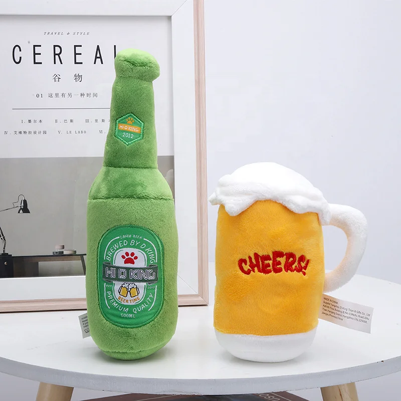 Simulated Plush Stuffed Pet Dog Toy Beer Mug Beer Bottle Squeaky Pet Plush Toys