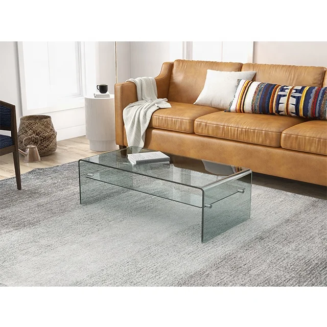 Hot Selling Tempered Glass Center Table Modern Glass Tea Table With Shelf