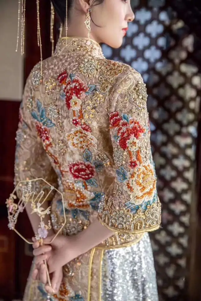 
India handmade zardozi stone design bullion wire applique 3d Tulle Net Bead Glitter Gold Lace trim 