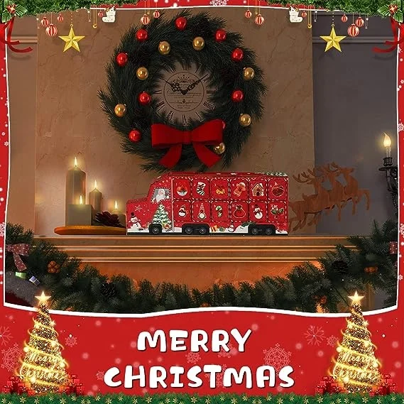 Red Truck Advent Calendar Countdown to Christmas with 24 Storage Drawers Refillable Wood Advent Christmas Wooden Advent Calendar