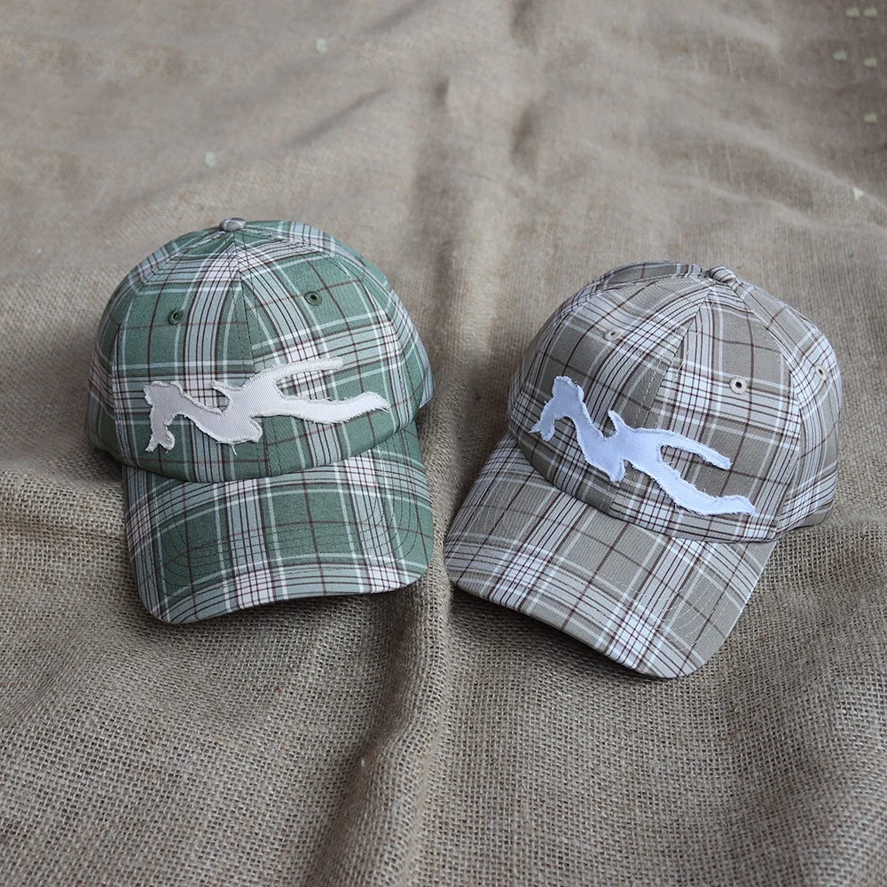 Fashionable custom plaid unstructured hats leather LOGO patch dad hats best selling hats for unisex