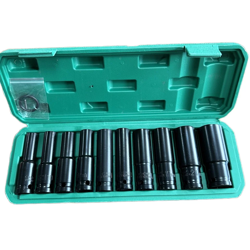 10pcs CR V Carbon Steel Auto Repair Tools Deep Drive Electric SleeveTool Impact Wrench Adapter Hand Tool Ratchet Grinder Bag