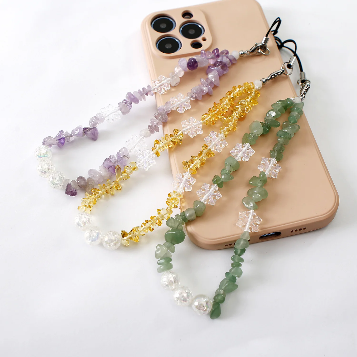 Natural Crystal Stone Sling Mobile Phone Chain Gem Universal Beaded Stone Mobile Phone Chain Natural Gravel Mobile Phone Chain