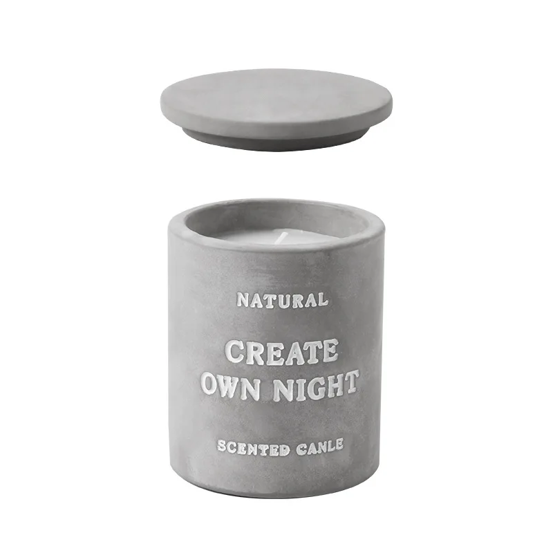 Custom Logo Engraved Ceramic Concrete Candle Container Unique Cement Candle Jar