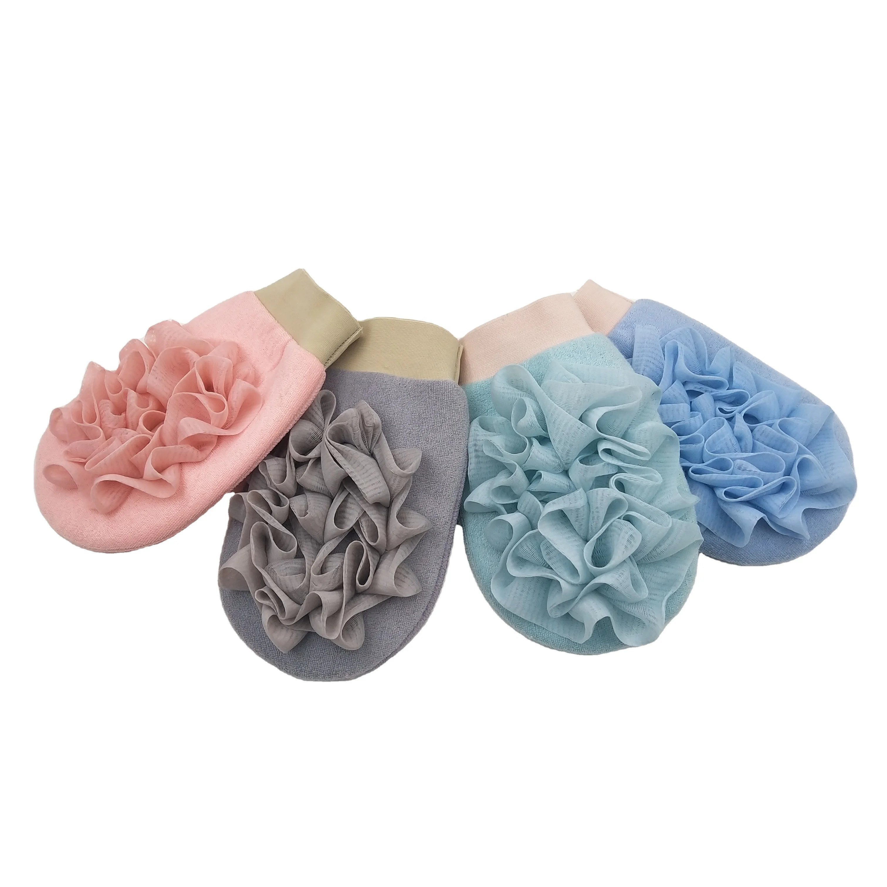 2023 New Arrival High Quality Viscose Mesh Puff Polyester Sponge Bath Mitts Exfoliating Body Gloves