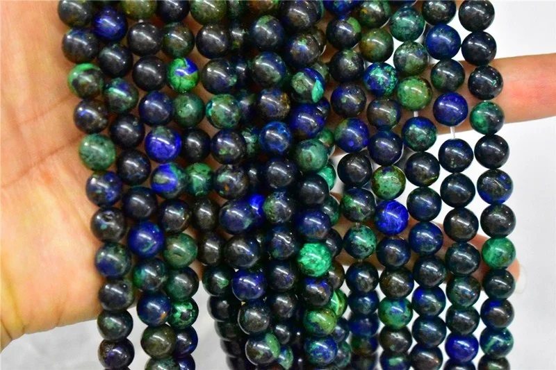 Wholesale  Natural Smooth Charm Gemstone  8mm Azurite Stone Chrysocolla   Loose  Beads For Jewelry Making