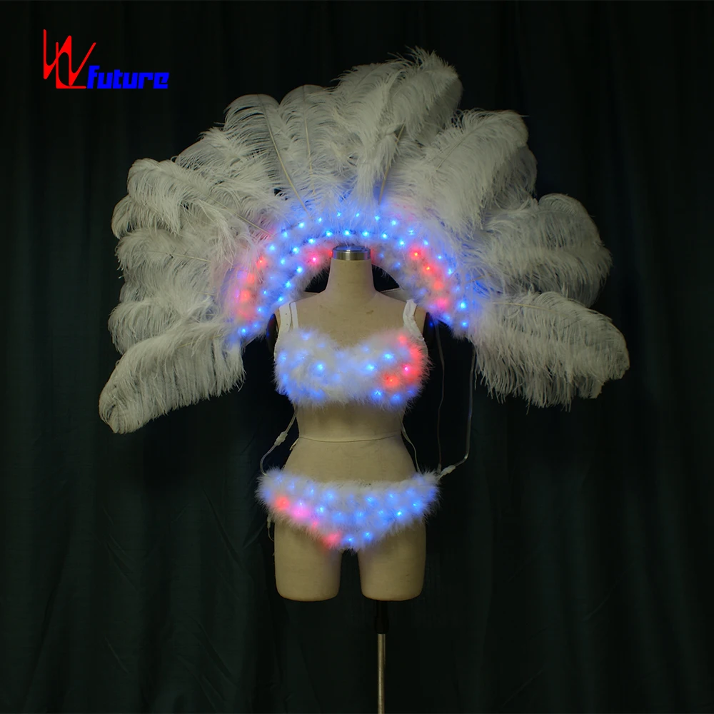 RF remote LED feather sexy carnival costume ,led dress with big Feather wings ,glow in the dark dresses