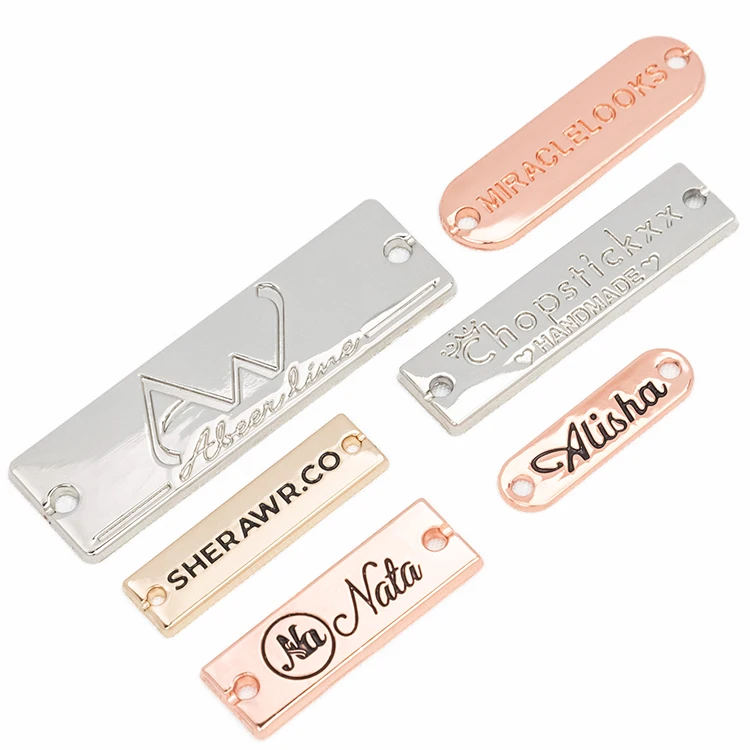 Garment accessories brand logo bag gold embossed metal label tag metal tag plate custom logo engraved metal label for clothing