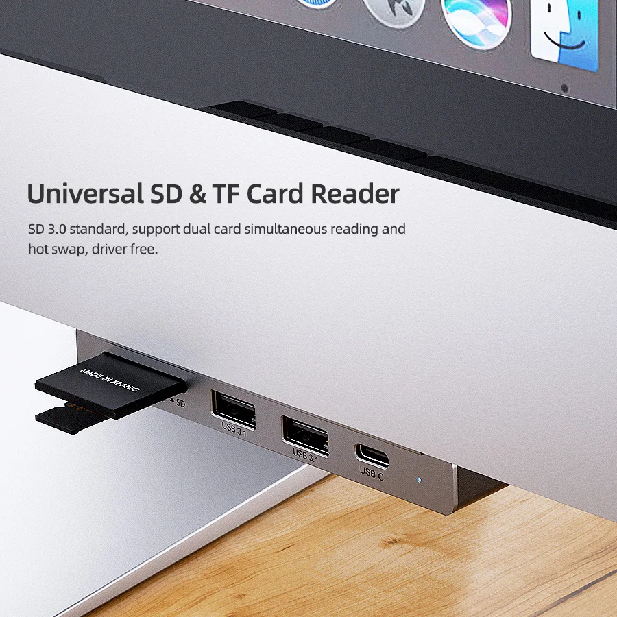 Plug and Play USB3.1 Type C Hub SD Card Reader Docking Station for iMac with High Speed Data Transfer 10Gbps