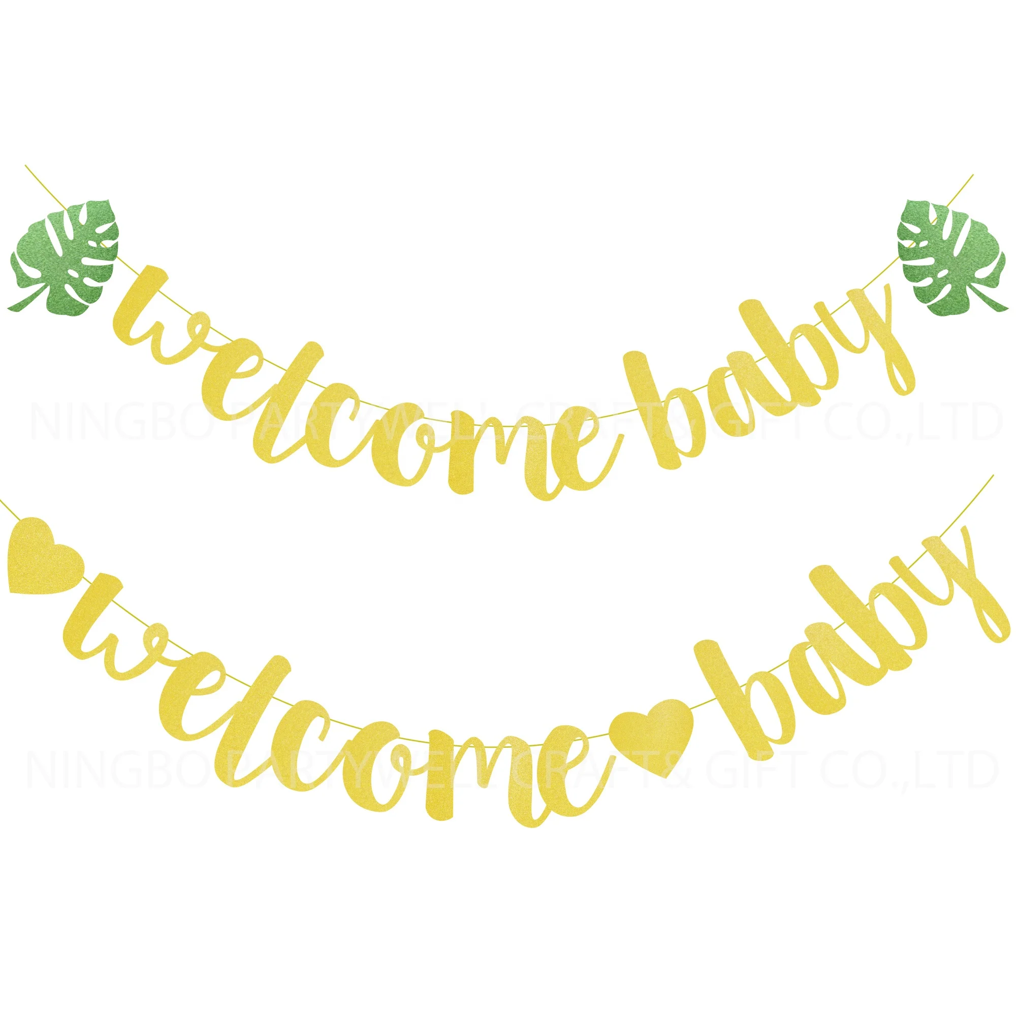 Partywell Baby Shower Glitter Welcome Baby Tropical Palm Leaves Banner Party Supplies Decorations Photo Booth Props