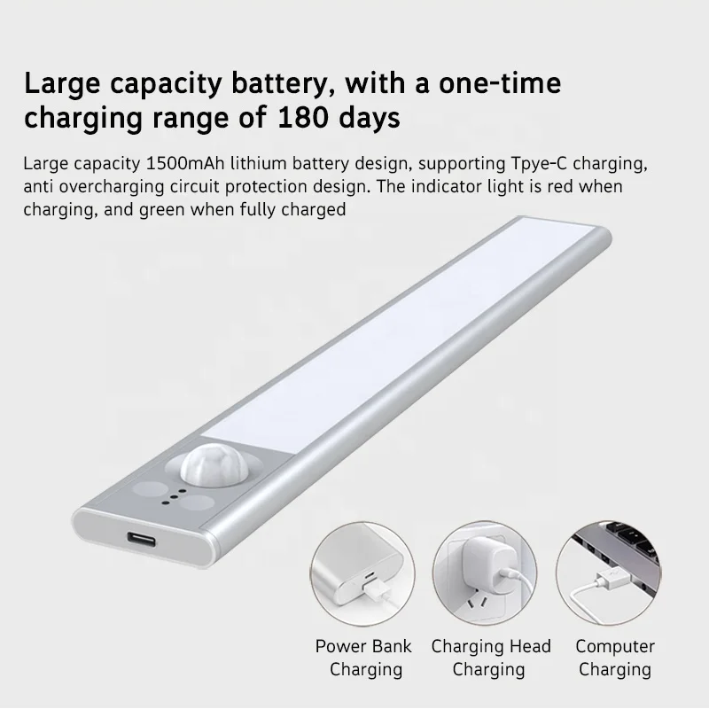 Factory Wholesale Usb Rechargeable Long Endurance Time Motion Sensor Cabinet Night Light