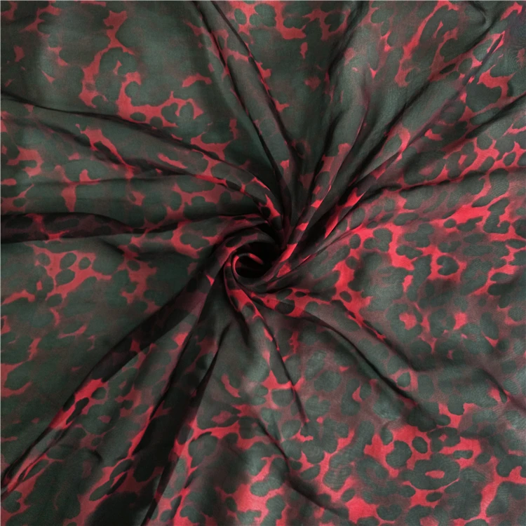 6MM 8MM chiffon silk fabric hand screen printed spring autumal red leopard