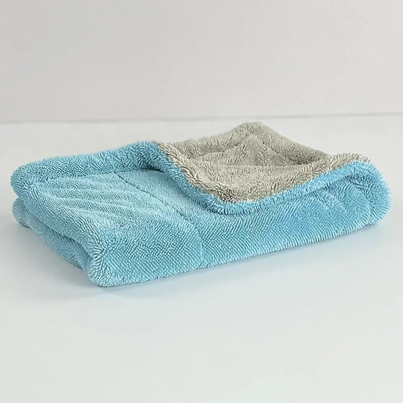 Microfiber Drying Towel for Cars, Trucks, SUVs, Safe for Detailing + Scratch Free, Twist Loop, 1100gsm, 16in x 16in, Blue/Gray