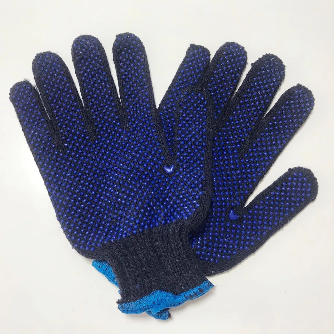 Mid-east style both sides PVC dotted working gloves/navy color cotton gloves