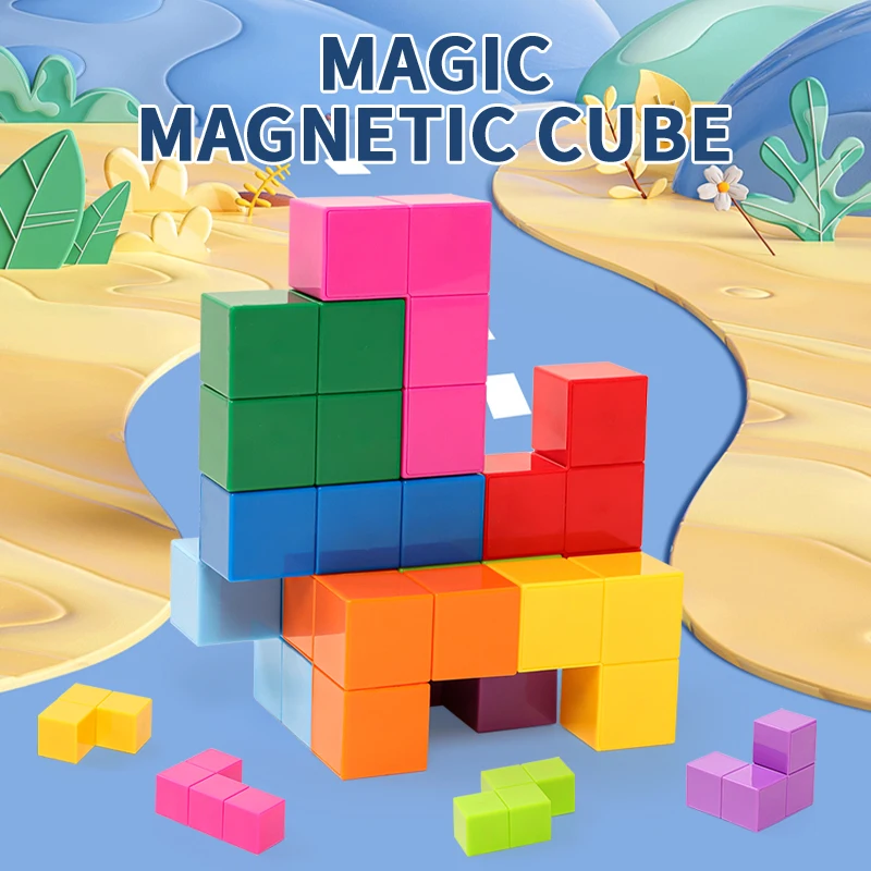 Educational Toys Expression Signs UV Printing Environmental Strong Magnet Plastic Cubes For Toddlers Magnetic Cube Toy