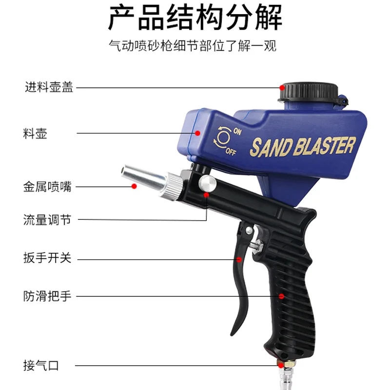 Portable Gravity sandblasting gun pneumatic sandblasting set antirust sandblasting device