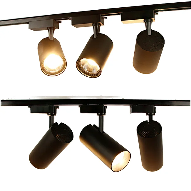 Commercial 30W Cob LED Track Spot Light Modern Die-Casting Aluminum Adjustable Rail Lighting for Mall Use Rotatable Grille LED