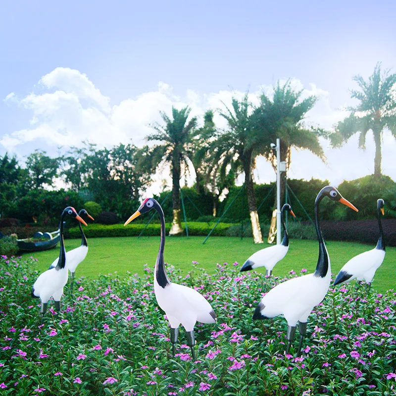 New landscape garden resort pool decoration Glass fiber reinforced resin crafts animal birds RGB Led Crane