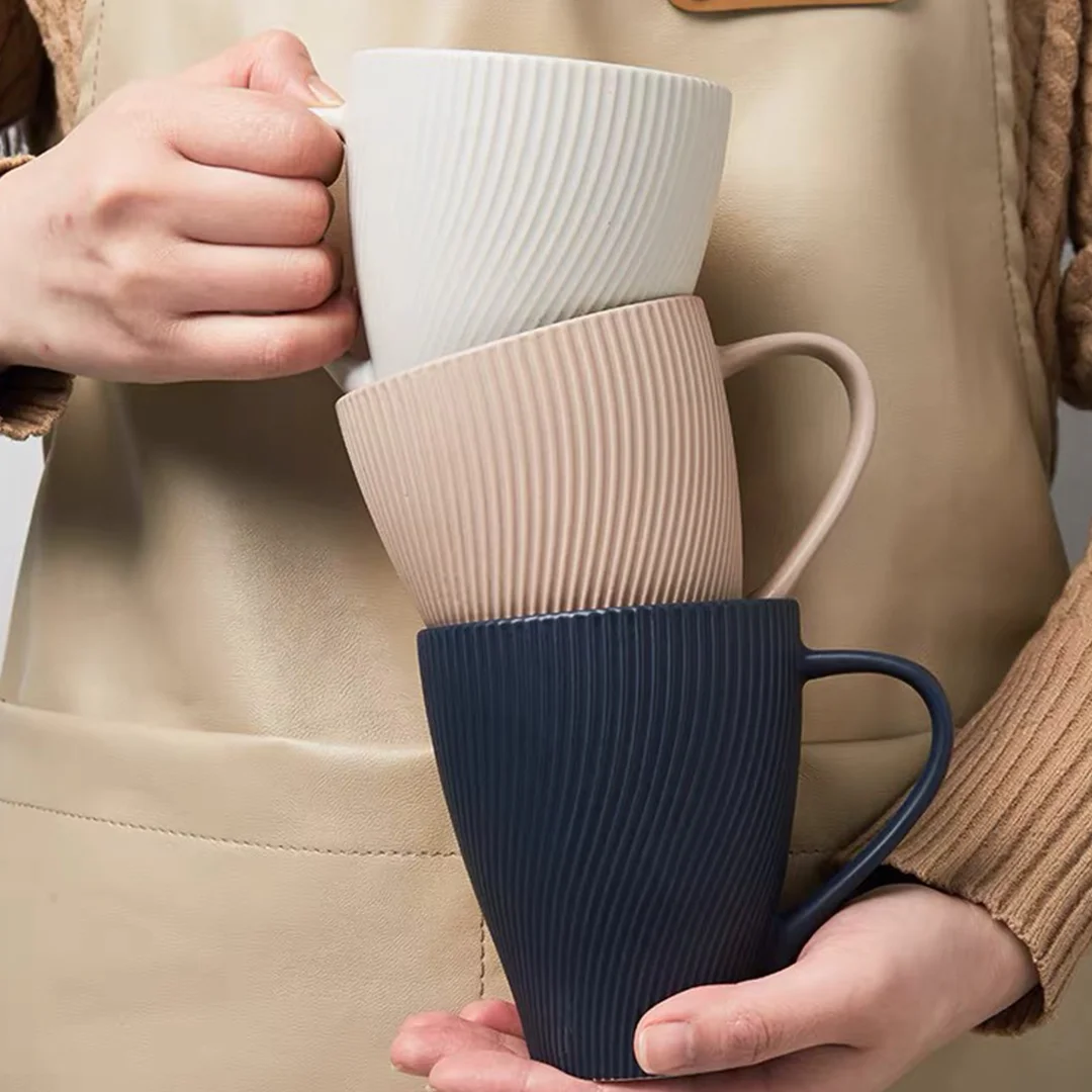 wholesale nordic striped mugs ceramic couple mugs coffee mug 350ml breakfast milk cups for gift