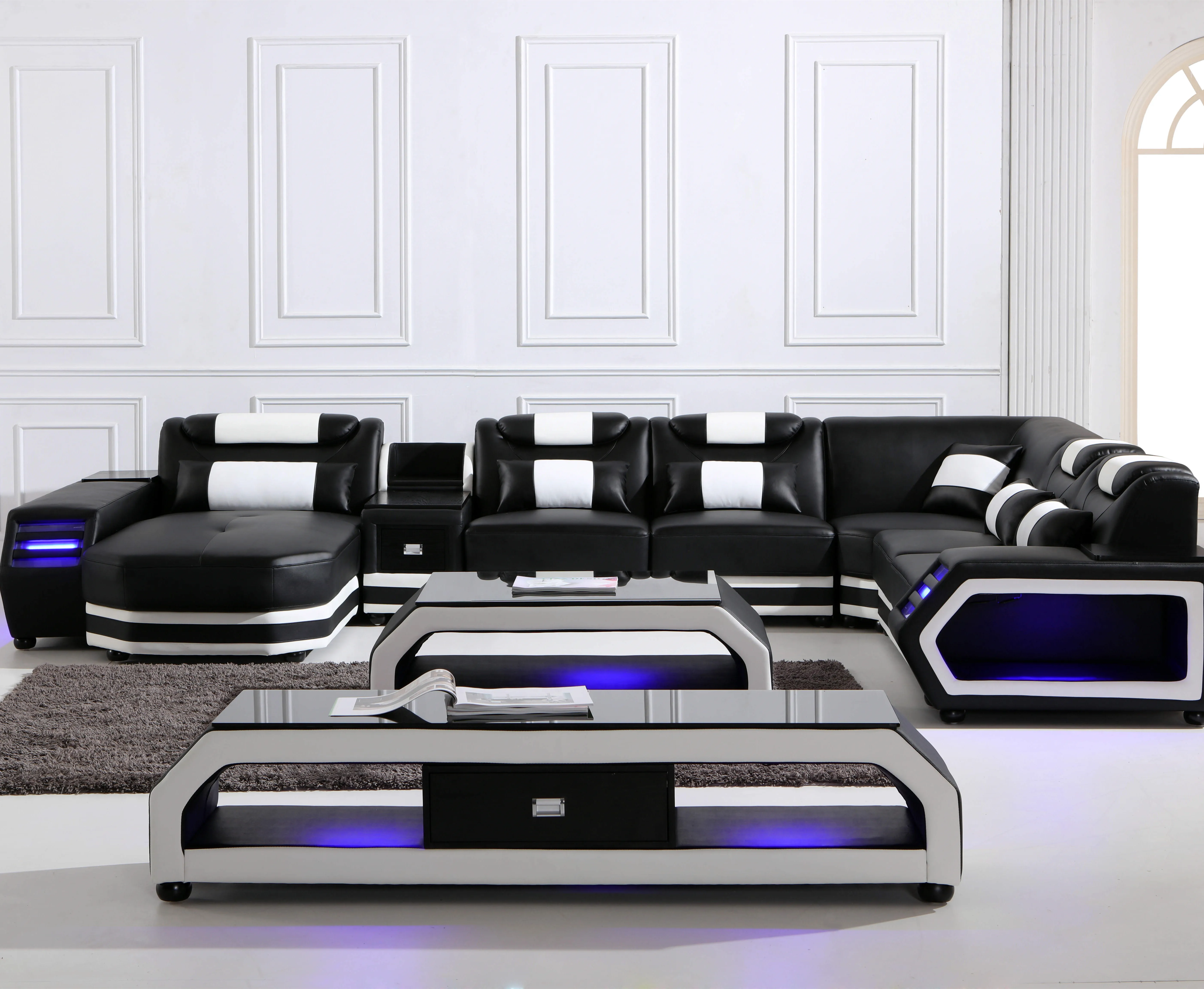 Factory price living room sofa set furniture 3 seater sectional living room sofas with LED light
