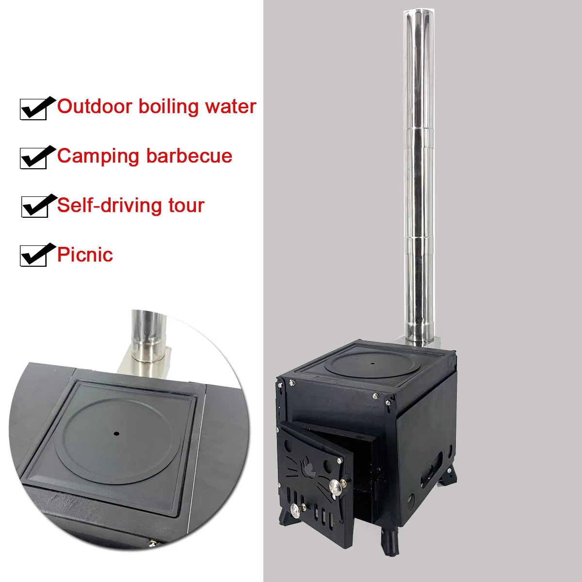 Wholesale Portable Carbon Steel Furnace Door Window Folding Home Camping Outdoor Wood Burning Stove