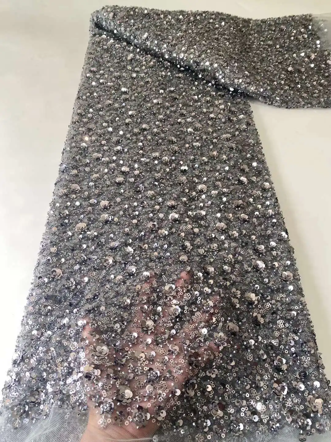 Luxury tecido de barras beads fabric rhinestone lace African embroidery sequin pearl fabric for dress